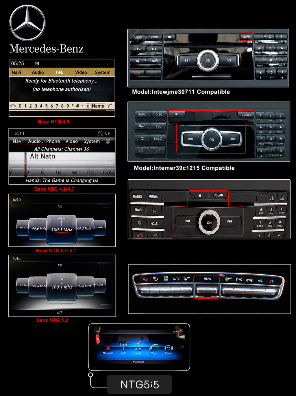 Ecran 10 Pouces Mercedes Multimédia Classe C/E/GLK